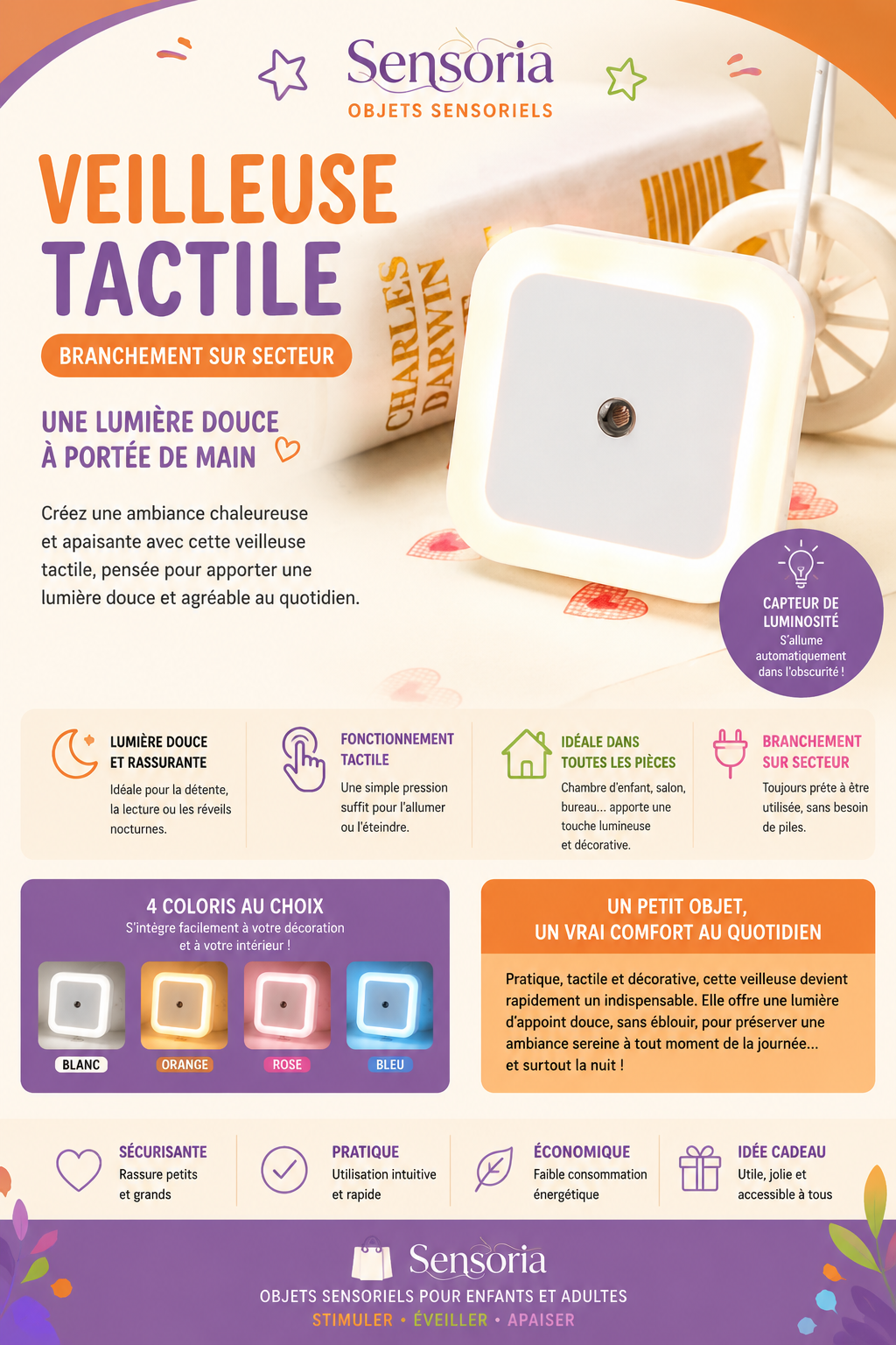 Veilleuse tactile (Branchement sur secteur)