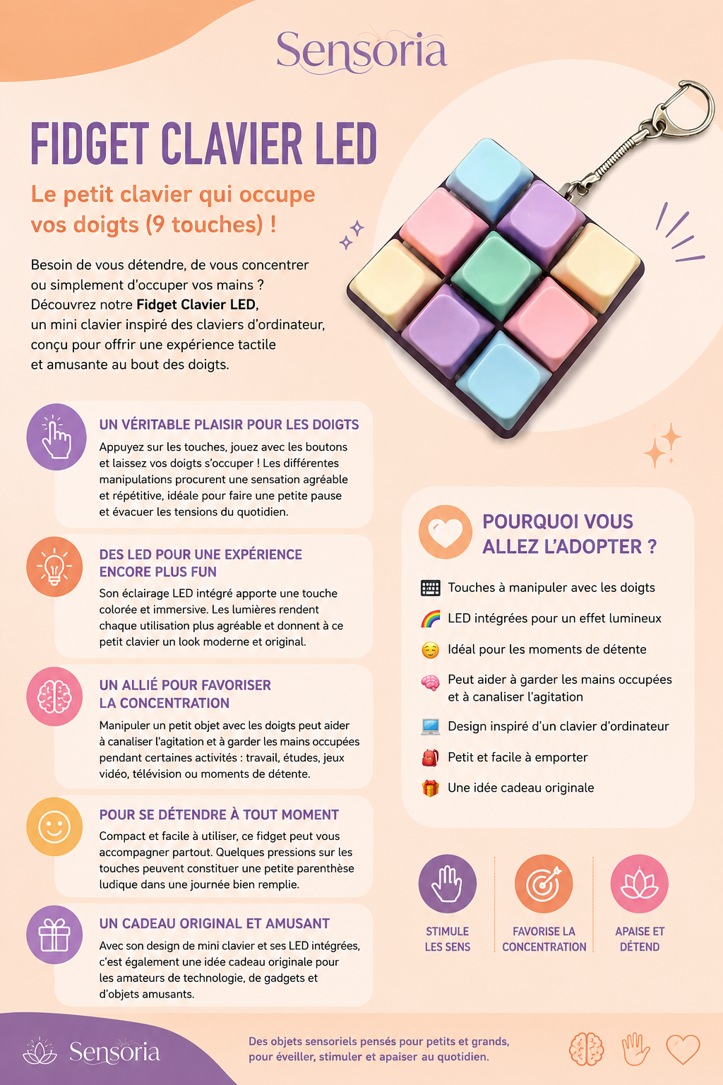 Le Fidget clavier d'ordinateur avec led