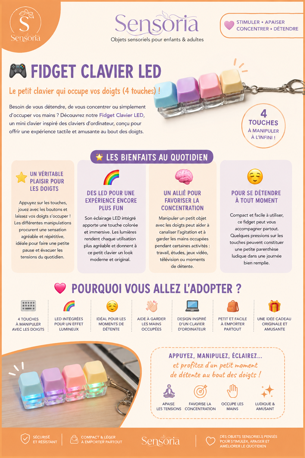 Fidget clavier d'ordinateur avec led (4 touches)