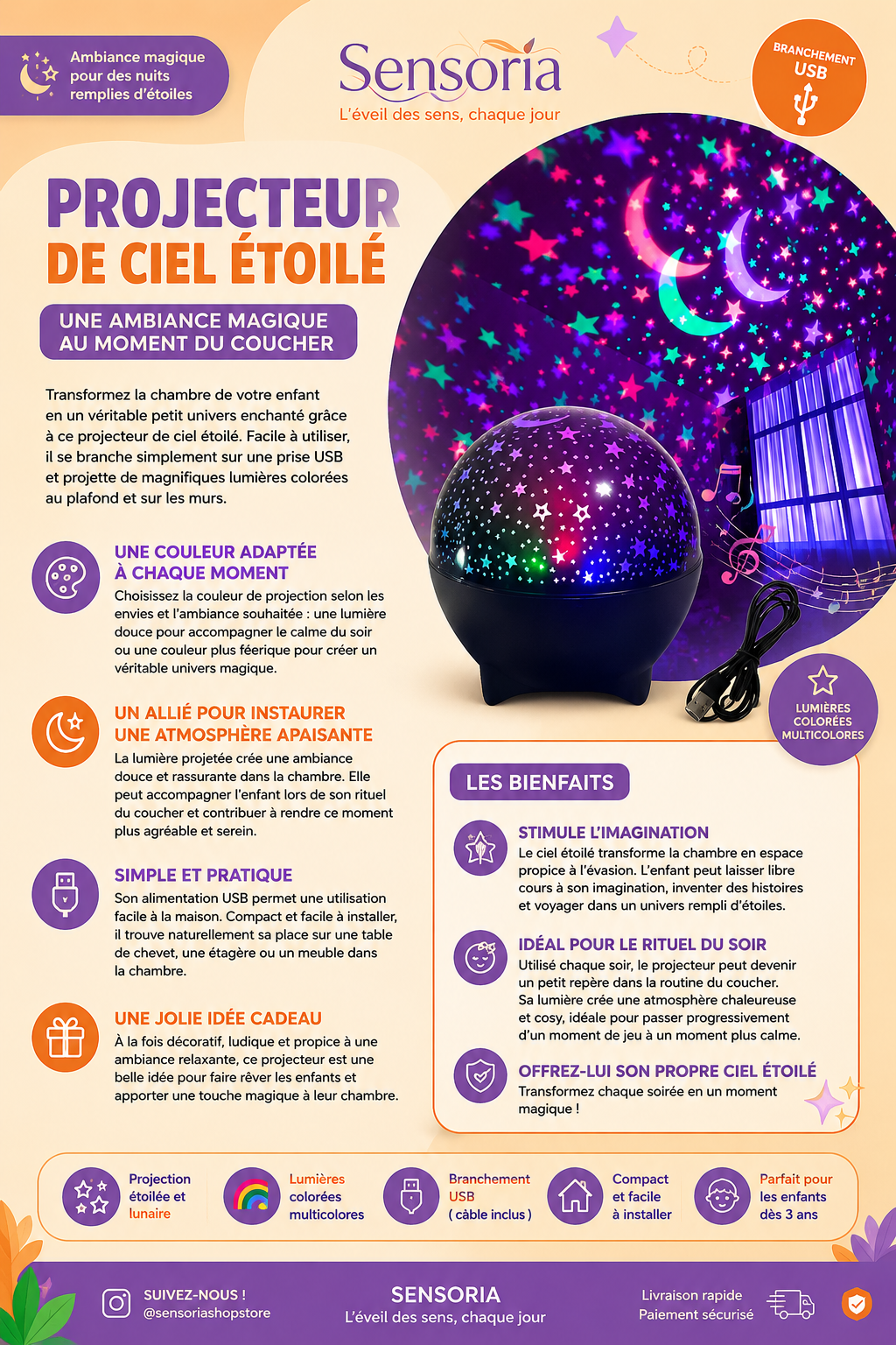 Projecteur de ciel étoilé (Branchement USB)