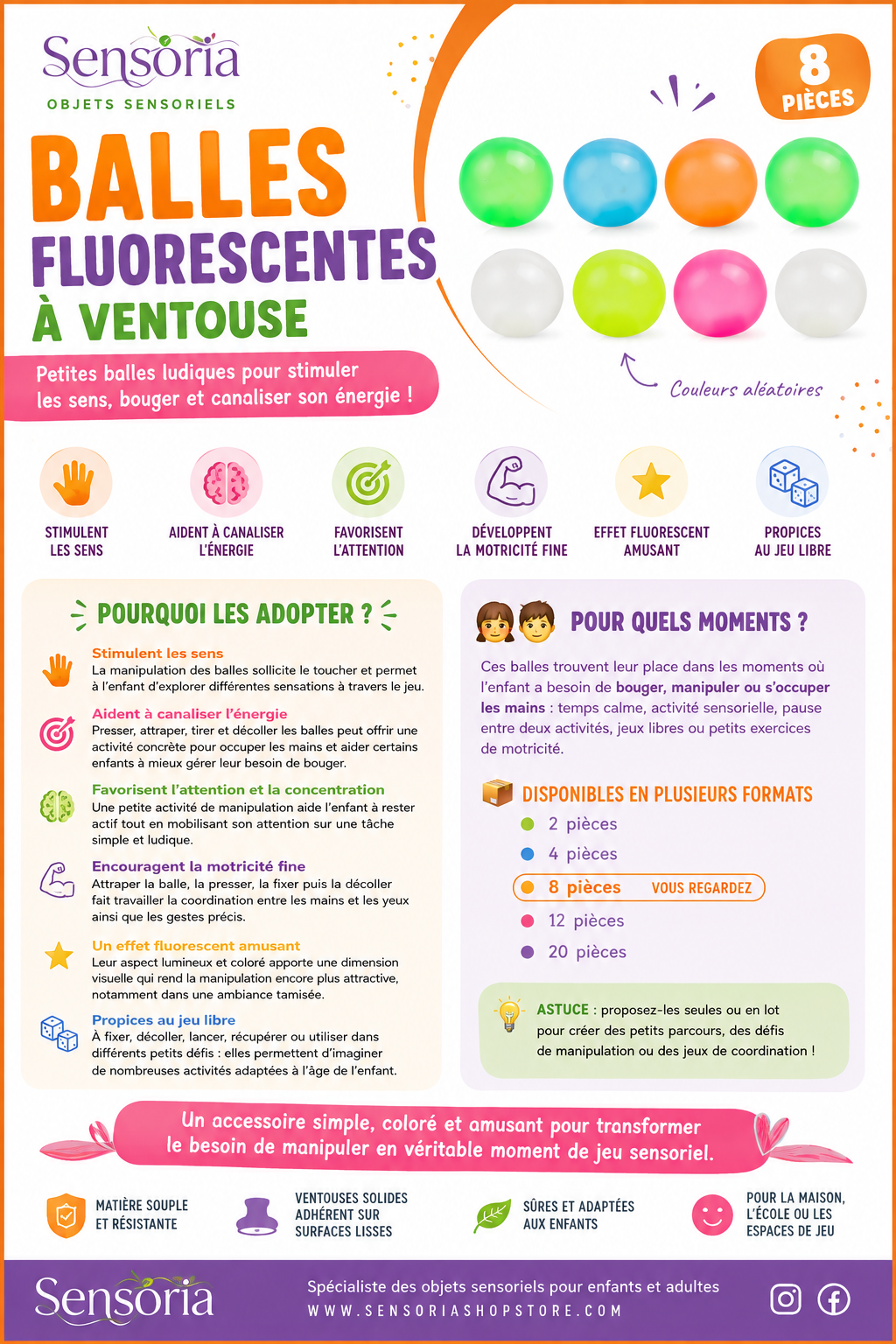 Balles fluorescentes à ventouse
