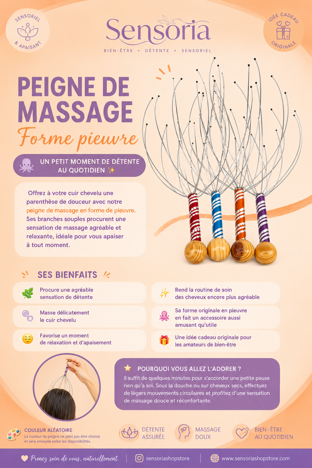 Peigne de massage - Pieuvre
